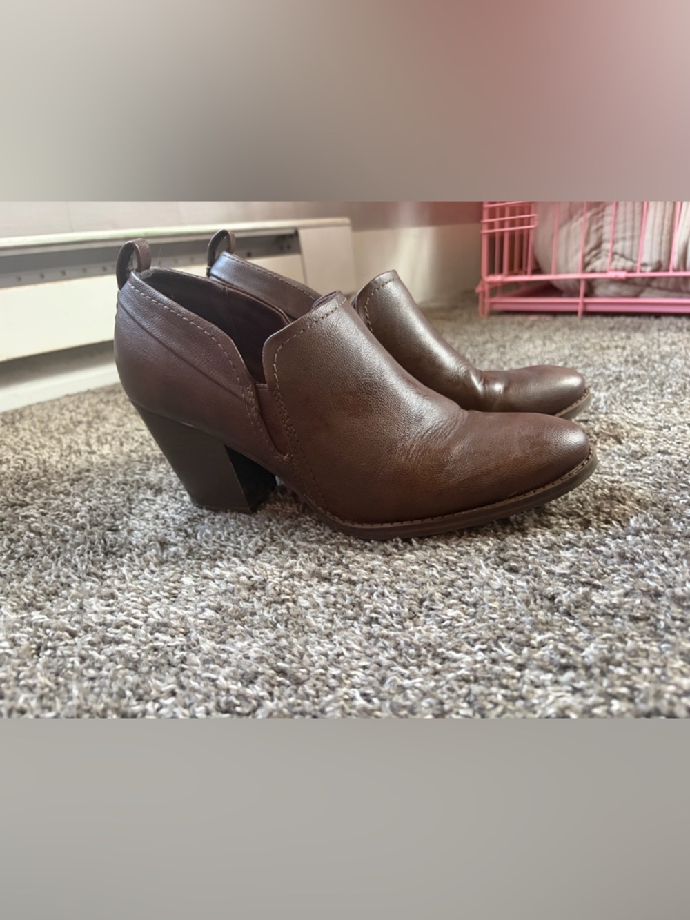 Brown Women's Leather Ankle Booties - Classic Heel size 8